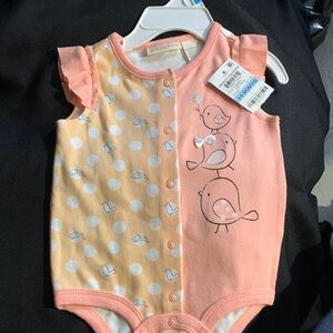 First Impressions Peach and Yellow Bird Print Bodysuit